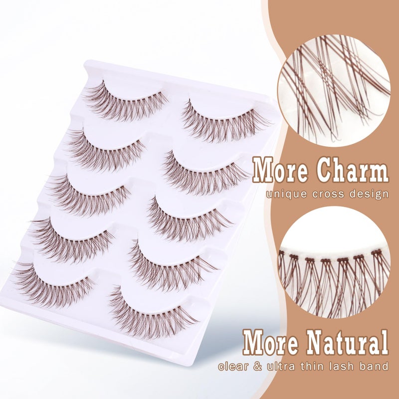 Newcally Brown Lashes Natural Look Cat Eye Lashes Brown Eyelashes Faux Mink False Lashes Wispy Volume C-curly Short False Eyelashes with Clear Band by Newcally - Image 3