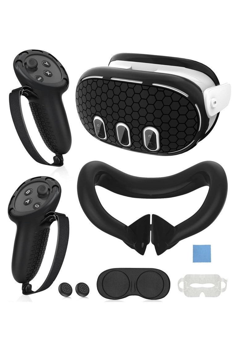 Silicone Cover Set Compatible with Oculus/Meta Quest 3 VR Accessories Protective Cover Includes Controller Grips Front Shell Headset Cover and Face Cover Lens Protector - Image 1