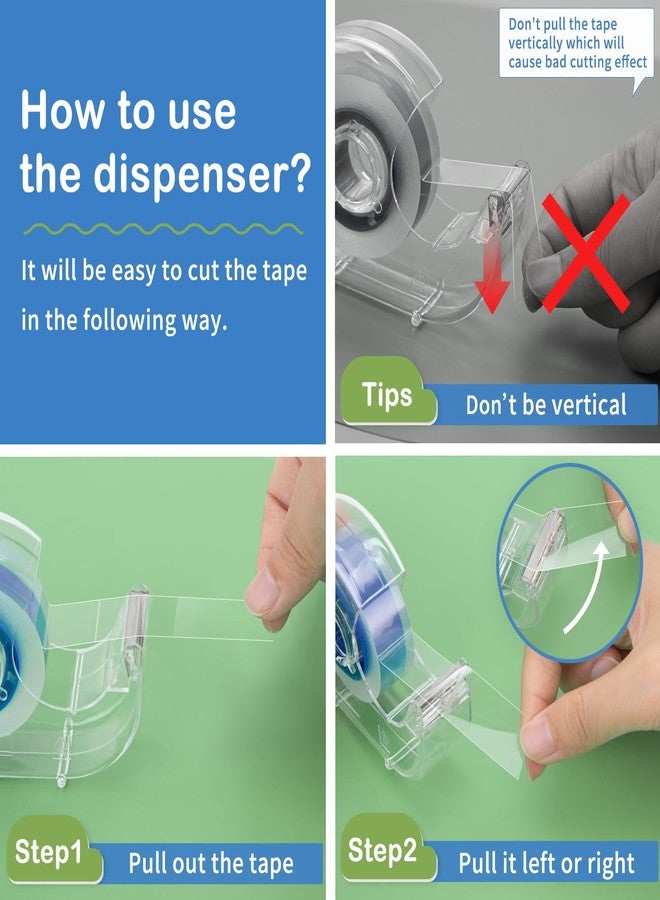 JEFURE 8 Pcs Transparent Tape with Dispenser, 0.7 x 1000 in Blue Core Clear Tape Rolls Bulk, Office Tape Refills for Desk, Craft, and Gift Wrapping - Image 3