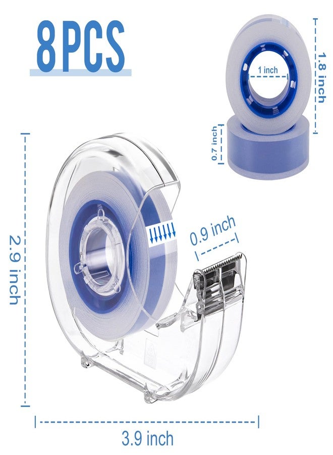 JEFURE 8 Pcs Transparent Tape with Dispenser, 0.7 x 1000 in Blue Core Clear Tape Rolls Bulk, Office Tape Refills for Desk, Craft, and Gift Wrapping - Image 2