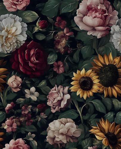 VOLEAAR Peel and Stick Wallpaper Thick Self Adhesive Vinyl Roll Removable Waterproof Contact Paper for Bedroom Bathroom Cabinet Accent Wall Moody Dark Botanical Floral Decor Black Green 175 x 118 - Image 1