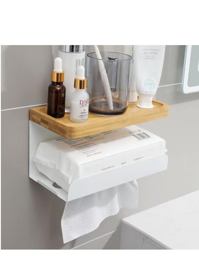 Toilet Paper Holder Wall Mount, Bathroom Tissue Holder With Shelf, Toilet Paper Roll Holder For Bathroom（BC-066-white） - Image 1