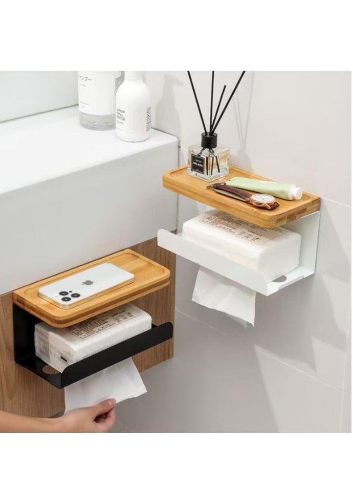 Toilet Paper Holder Wall Mount, Bathroom Tissue Holder With Shelf, Toilet Paper Roll Holder For Bathroom（BC-066-white） - Image 3