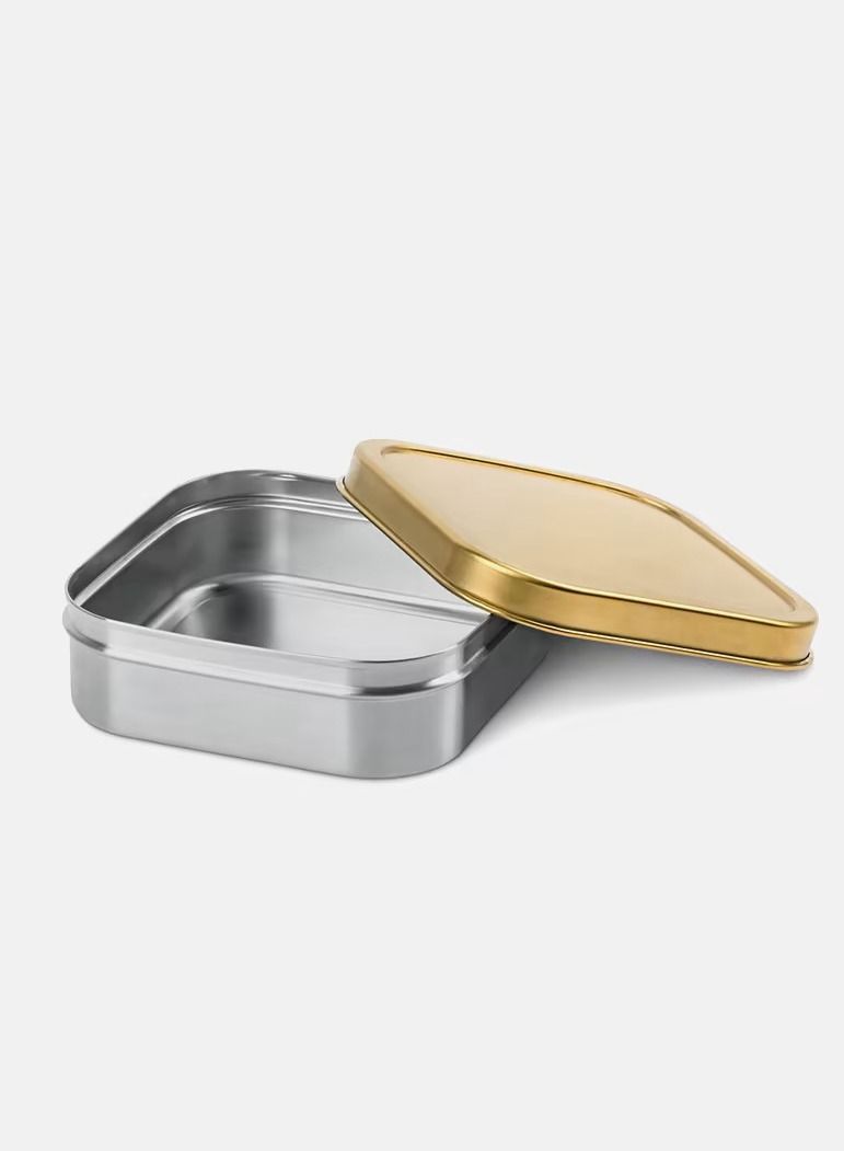 Tchibo Retro Stainless Steel Square Lunch Box - Silver and Gold, 15x14x6 cm - Image 1