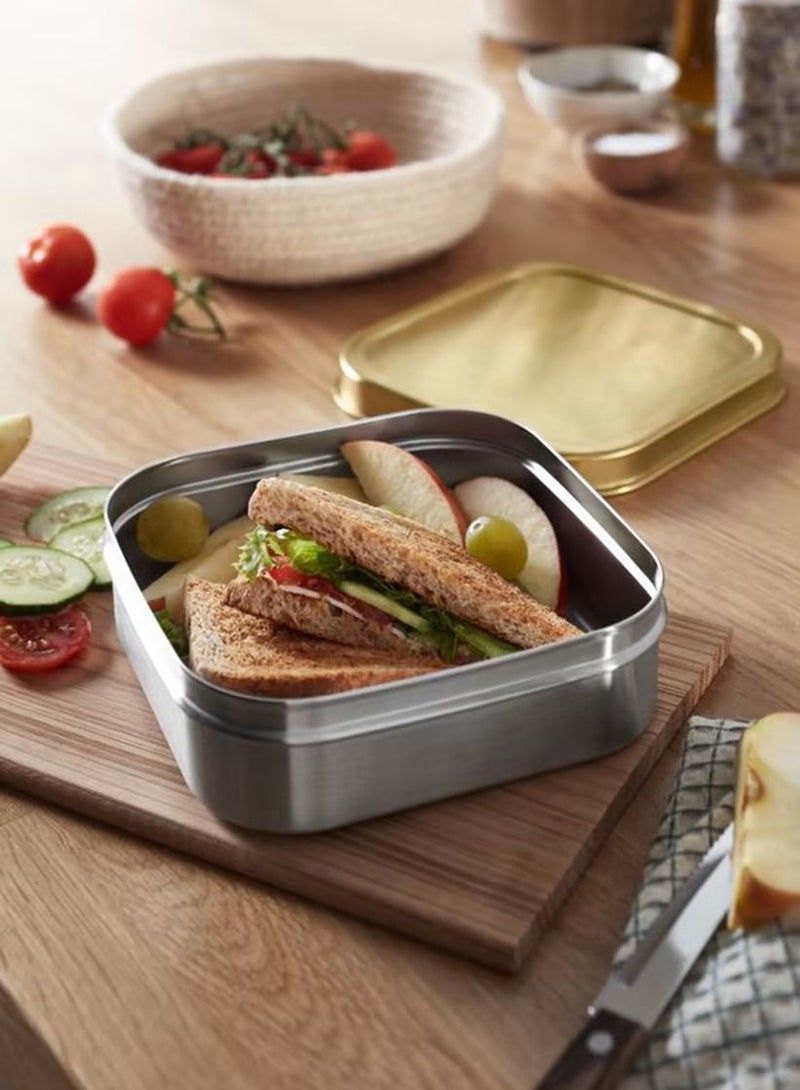 Tchibo Retro Stainless Steel Square Lunch Box - Silver and Gold, 15x14x6 cm - Image 3