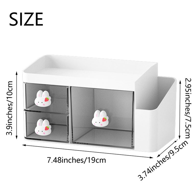 Zyners Desk Organizer with Pencil Holder and 3 Drawers, Desk Accessories Holder for Desk, Desktop Stationery Organizer for Office Home School Dressing Table(Rabbit Handle) - Image 2