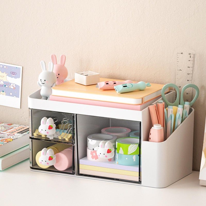 Zyners Desk Organizer with Pencil Holder and 3 Drawers, Desk Accessories Holder for Desk, Desktop Stationery Organizer for Office Home School Dressing Table(Rabbit Handle) - Image 5