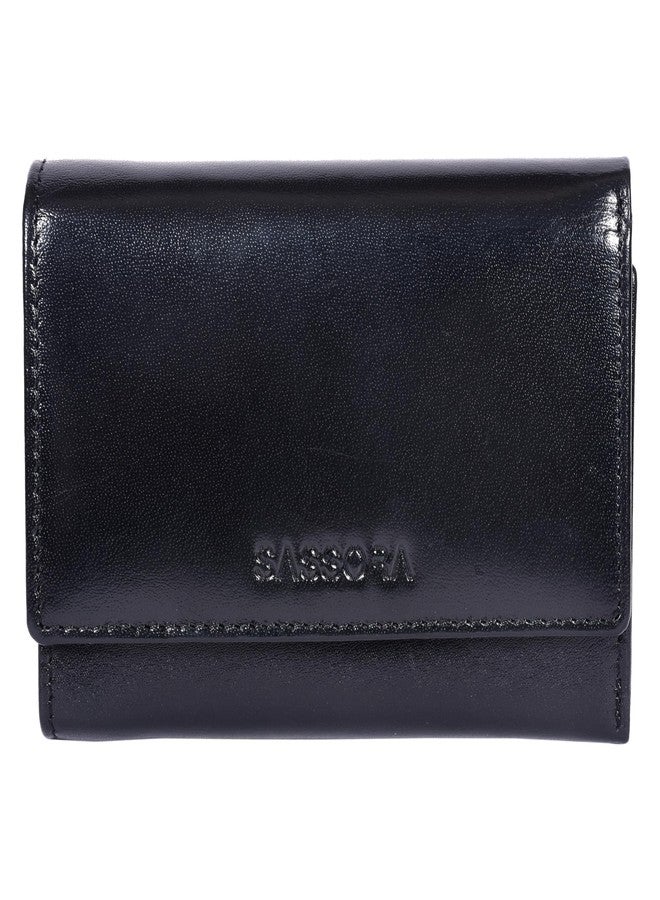 Sassora Genuine Leather RFID Blocking Tri-Fold Wallet for Women | High Capacity Clutch with Card Slots, ID Window & Coin Pocket | Secure & Stylish Ladies Purse (Black) - Image 1