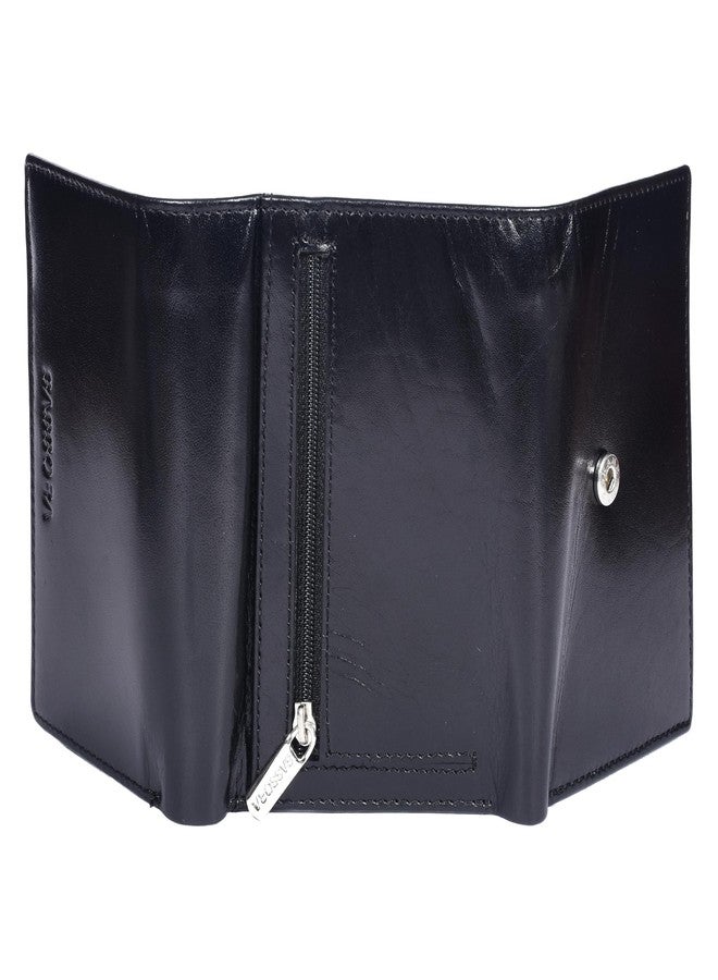 Sassora Genuine Leather RFID Blocking Tri-Fold Wallet for Women | High Capacity Clutch with Card Slots, ID Window & Coin Pocket | Secure & Stylish Ladies Purse (Black) - Image 5