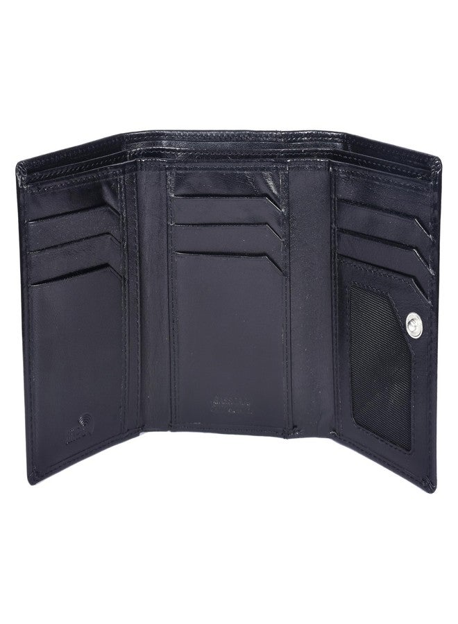 Sassora Genuine Leather RFID Blocking Tri-Fold Wallet for Women | High Capacity Clutch with Card Slots, ID Window & Coin Pocket | Secure & Stylish Ladies Purse (Black) - Image 2