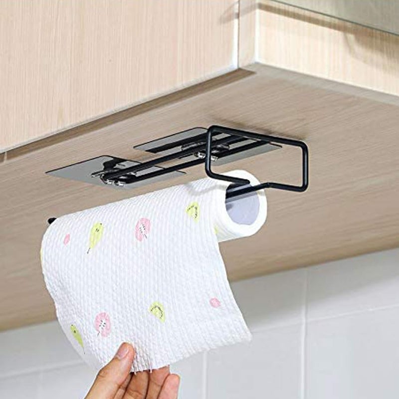 RAYMOX RAYMOX Self Adhesive Wall Mounted 3 in 1 Multi Functional Kitchen Rack for Towel Holder Tissue Paper Rack Wine Glass Holder No Drilling  - Image 2