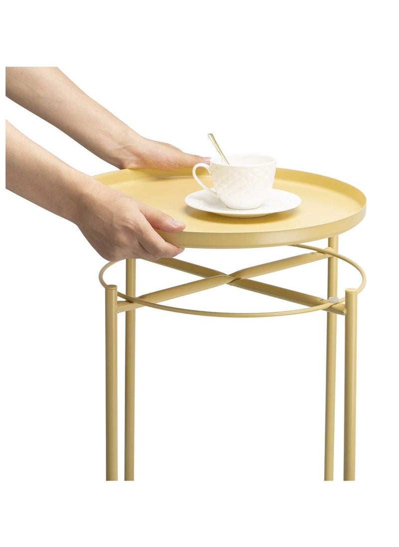 Generic - Metal Side Table End Table Small Coffee Table with Removable Tray Simple Bedside Table for Livingroom,Bedroom,Patio,Garden(Yellow) - Image 1