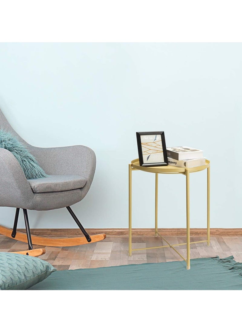 Generic - Metal Side Table End Table Small Coffee Table with Removable Tray Simple Bedside Table for Livingroom,Bedroom,Patio,Garden(Yellow) - Image 1