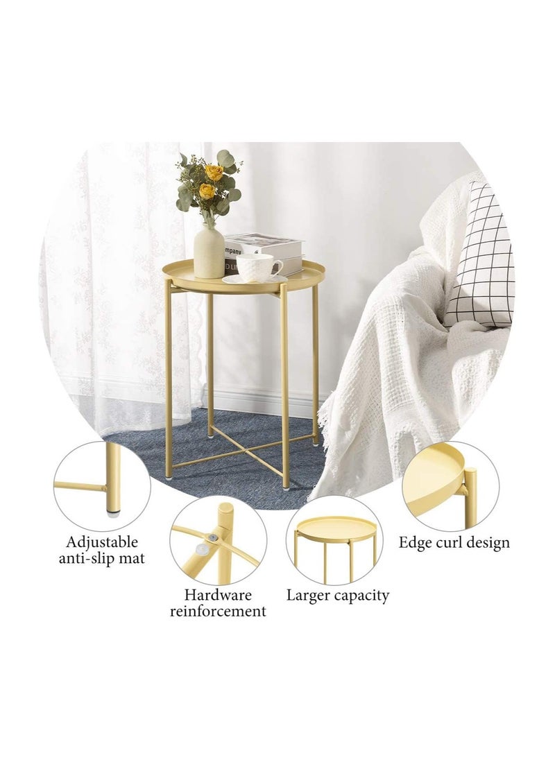 Generic - Metal Side Table End Table Small Coffee Table with Removable Tray Simple Bedside Table for Livingroom,Bedroom,Patio,Garden(Yellow) - Image 1