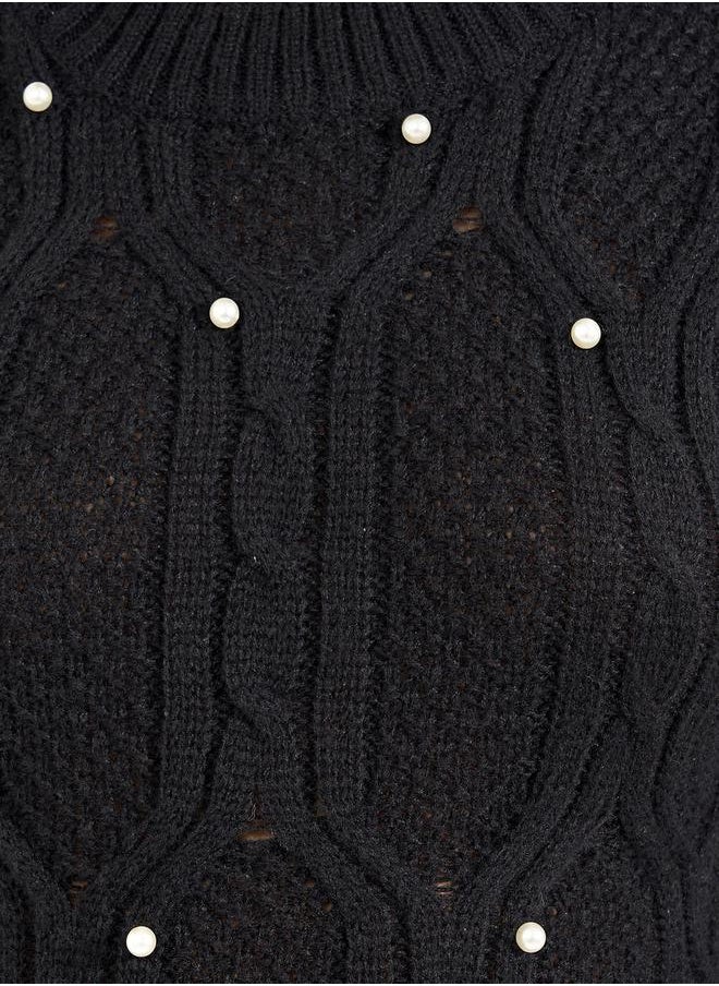 Styli Chunky Cable Knit Embellished Sweater Midi Dress  - Image 3