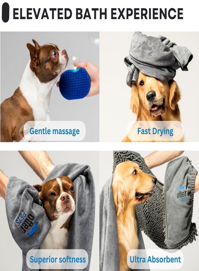 OtterPets 3 Piece Set: 2 Dog Towels and Dog Bath Brush. Dog Shammy and Microfiber Dog Towel. Super Absorbent Towels, Dog Bath Supplies, Dog Scrubber for Bath - Image 4