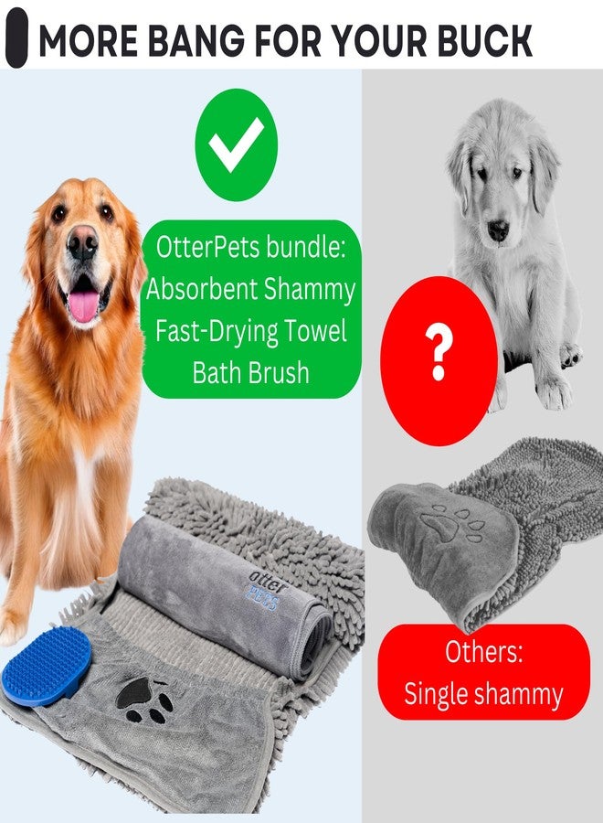 OtterPets 3 Piece Set: 2 Dog Towels and Dog Bath Brush. Dog Shammy and Microfiber Dog Towel. Super Absorbent Towels, Dog Bath Supplies, Dog Scrubber for Bath - Image 3