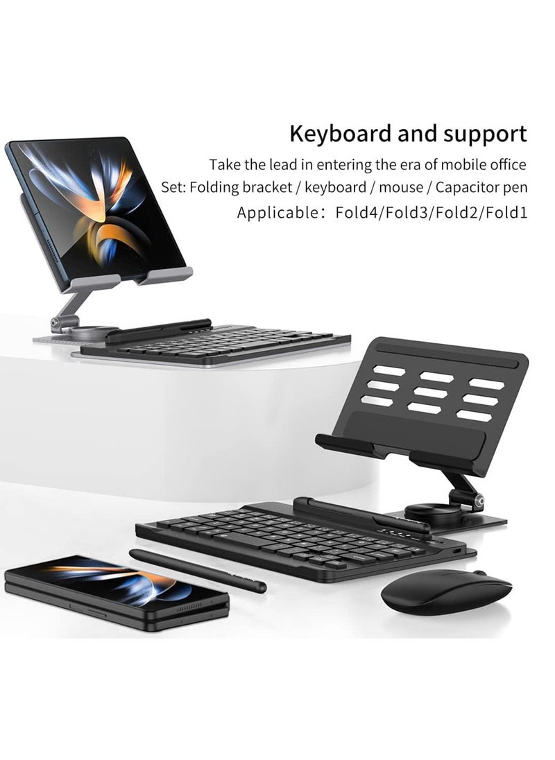 [4 in 1] Adjustable Stand for Samsung Fold 6/Fold 5/Fold 4/Huawei Mate X3//X5/Honor Magic V3/V2/VS2/Pixel Fold Series, Capacitor Pen, Bluetooth Mouse and Keyboard Set, Foldable Portable Phone Bracket