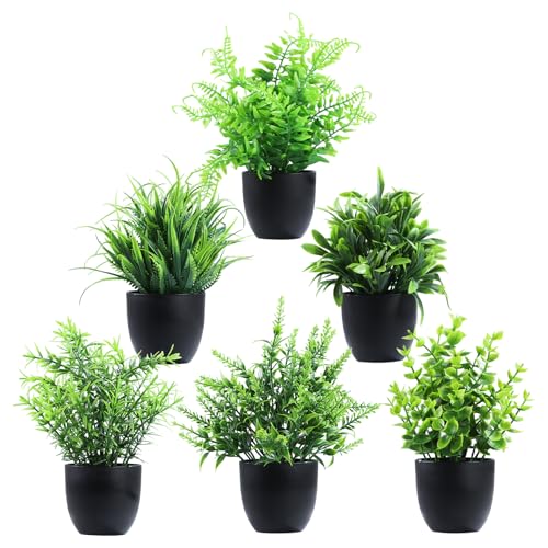 Clearain Fake Plants 6 Packs Artificial Plants Small Faux Plants Black Bathroom Accessories for Bathroom Home Kitchen Coffee Table Office Desk Decor Indoor Black - Image 1
