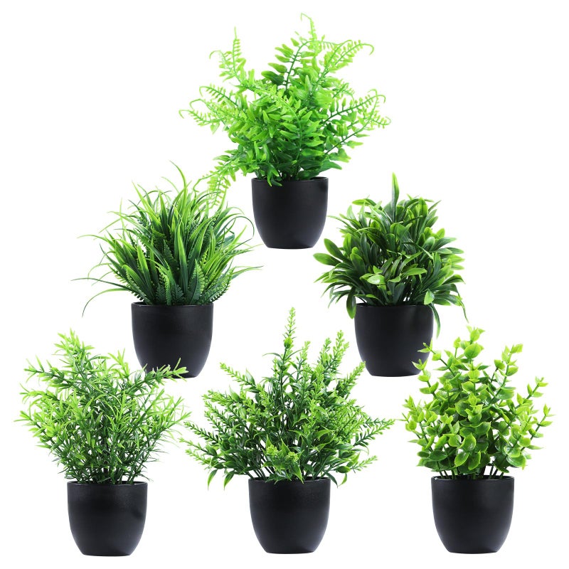 Clearain Fake Plants 6 Packs Artificial Plants Small Faux Plants Black Bathroom Accessories for Bathroom Home Kitchen Coffee Table Office Desk Decor Indoor Black - Image 2