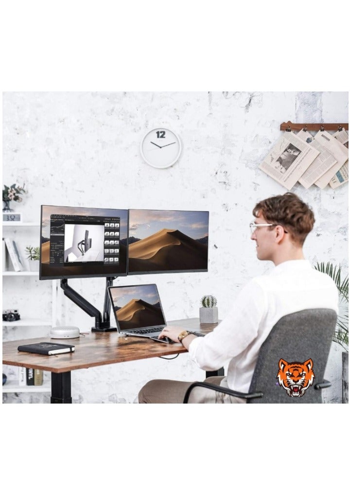 TIGER Dual Monitor Mount Stand – Height Adjustable, Fully Articulating Counterbalance Gas Spring Desk Mount for Two 17 to 32 Inch Screens  - Image 2