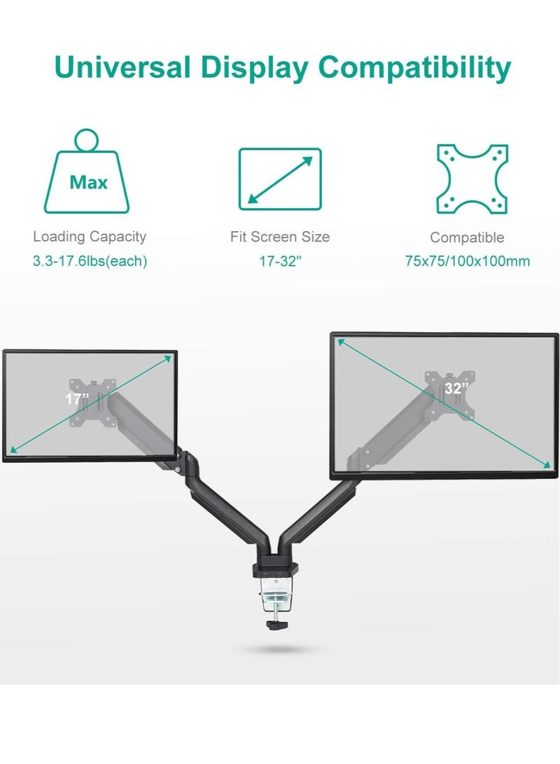 TIGER Dual Monitor Mount Stand – Height Adjustable, Fully Articulating Counterbalance Gas Spring Desk Mount for Two 17 to 32 Inch Screens  - Image 5