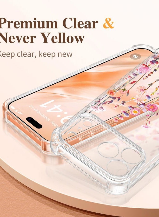 GVIEWIN Compatible with iPhone 17 Pro Max Case 6.9" 2025, with Screen Protector, [Full Camera Protection] Shockproof Military Grade Drop Protective Clear Floral Phone Cover for Women,Floratopia - Image 3