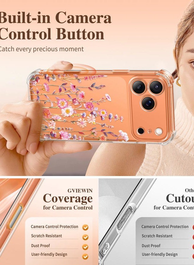 GVIEWIN Compatible with iPhone 17 Pro Max Case 6.9" 2025, with Screen Protector, [Full Camera Protection] Shockproof Military Grade Drop Protective Clear Floral Phone Cover for Women,Floratopia - Image 5