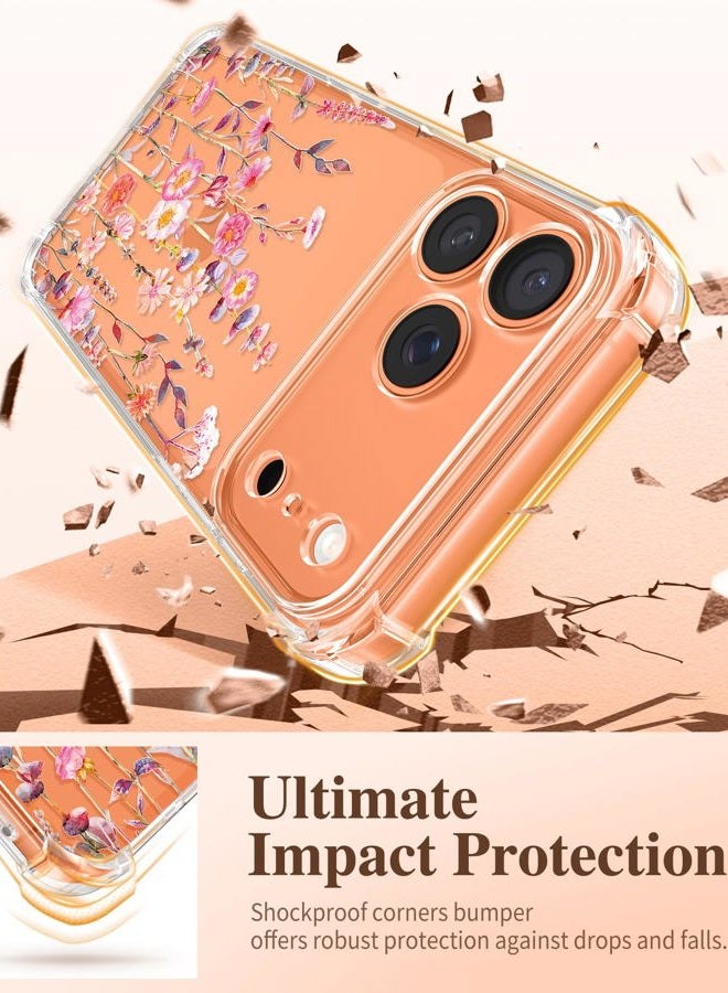 GVIEWIN Compatible with iPhone 17 Pro Max Case 6.9" 2025, with Screen Protector, [Full Camera Protection] Shockproof Military Grade Drop Protective Clear Floral Phone Cover for Women,Floratopia - Image 4