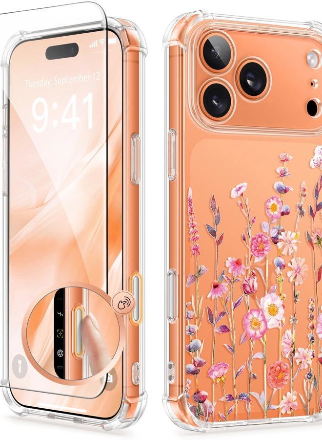 GVIEWIN Compatible with iPhone 17 Pro Max Case 6.9" 2025, with Screen Protector, [Full Camera Protection] Shockproof Military Grade Drop Protective Clear Floral Phone Cover for Women,Floratopia - Image 1