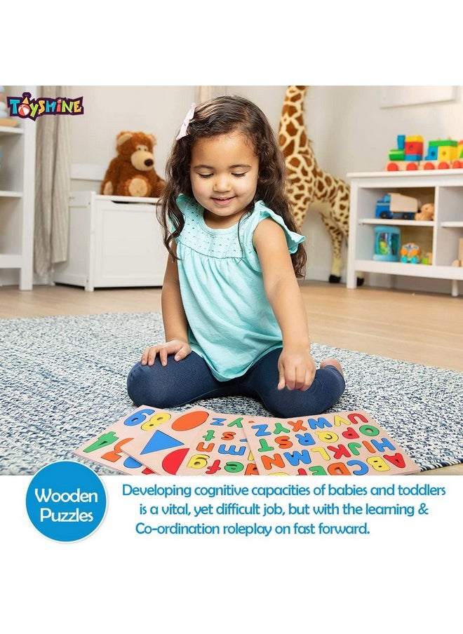 Toyshine Toyshine Pack of 4 Wooden Toddler Puzzles | 123, Small ABC and Capital ABC and Shapes | Kids Educational Preschool Puzzles for Children Babies Boys Girls  - Image 2