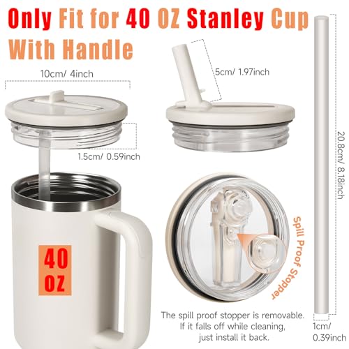 ANTAND 2 Pack Leakproof Lid Replacement 40 oz for Stanley Cup Accessories, Flip Straw Tumbler Leak Proof Lids for Stanley Quencher H2.0, Dust-Proof Straw Cover for stanley cups 40oz (Beige, White) - Image 2
