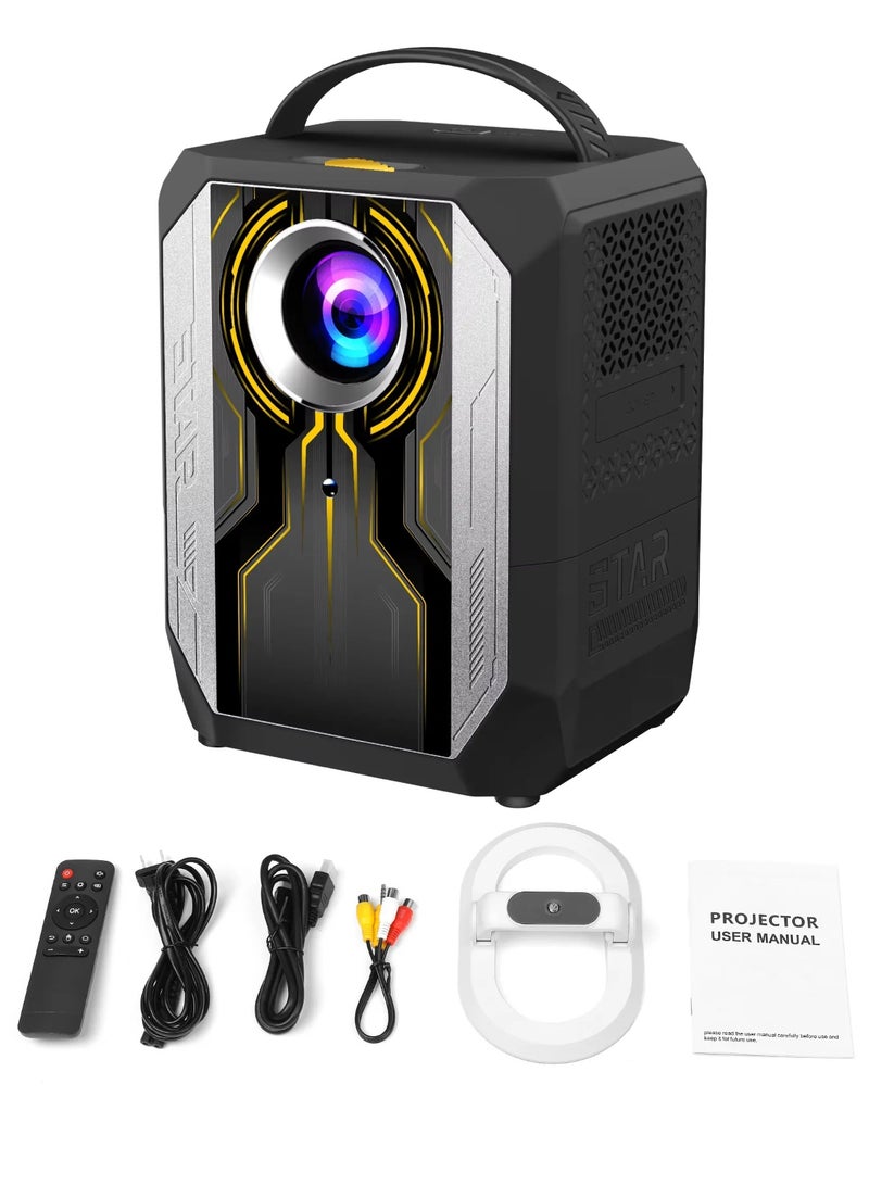 روك بو جهاز عرض ذكي يدعم 4K Ultra HD Projector دقة فيزيائية حقيقية 1080P تصحيح الانحراف التلقائي جهاز عرض محمول واي فاي 2.4G + 5G + بلوتوث 2 جيجابايت رام 64 جيجابايت روم شاشة 200 بوصة مع حامل قلاب 180 درجة وجهاز تحكم عن بعد جهاز عرض منزلي جهاز عرض فيديو عالي الدقة جهاز عرض خارجي متوافق مع عصا التلفزيون / HDMI / USB / PS5 / iOS / PS4 / PS5 - Image 1