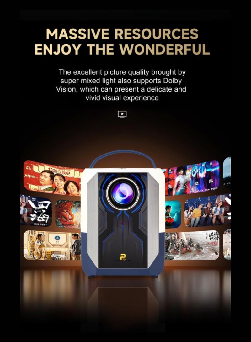 روك بو جهاز عرض ذكي يدعم 4K Ultra HD Projector دقة فيزيائية حقيقية 1080P تصحيح الانحراف التلقائي جهاز عرض محمول واي فاي 2.4G + 5G + بلوتوث 2 جيجابايت رام 64 جيجابايت روم شاشة 200 بوصة مع حامل قلاب 180 درجة وجهاز تحكم عن بعد جهاز عرض منزلي جهاز عرض فيديو عالي الدقة جهاز عرض خارجي متوافق مع عصا التلفزيون / HDMI / USB / PS5 / iOS / PS4 / PS5 - Image 4