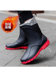 Generic Mens Fashion Waterproof Slip-Resistant Fishing Rain BootsG500-black and red-Cotton G500-black and red-Cotton 
