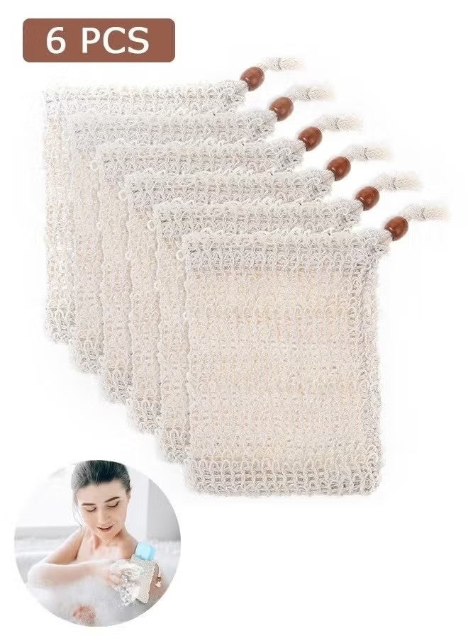 6 Pcs Sisal Fiber Soap Bag, Exfoliating Soap Pouch with Drawstring, for Exfoliating Shower Scrubber - Image 1