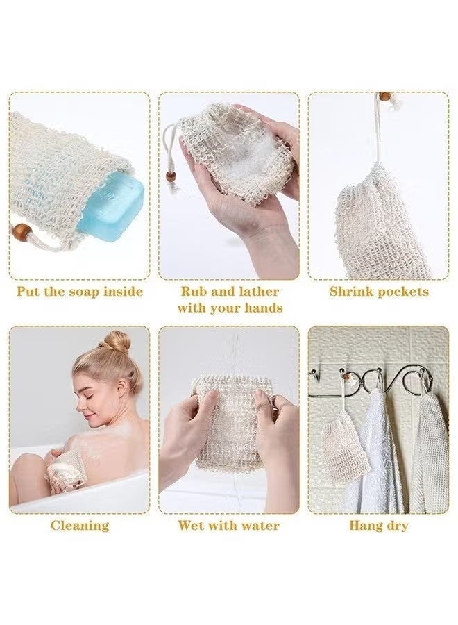 6 Pcs Sisal Fiber Soap Bag, Exfoliating Soap Pouch with Drawstring, for Exfoliating Shower Scrubber - Image 3