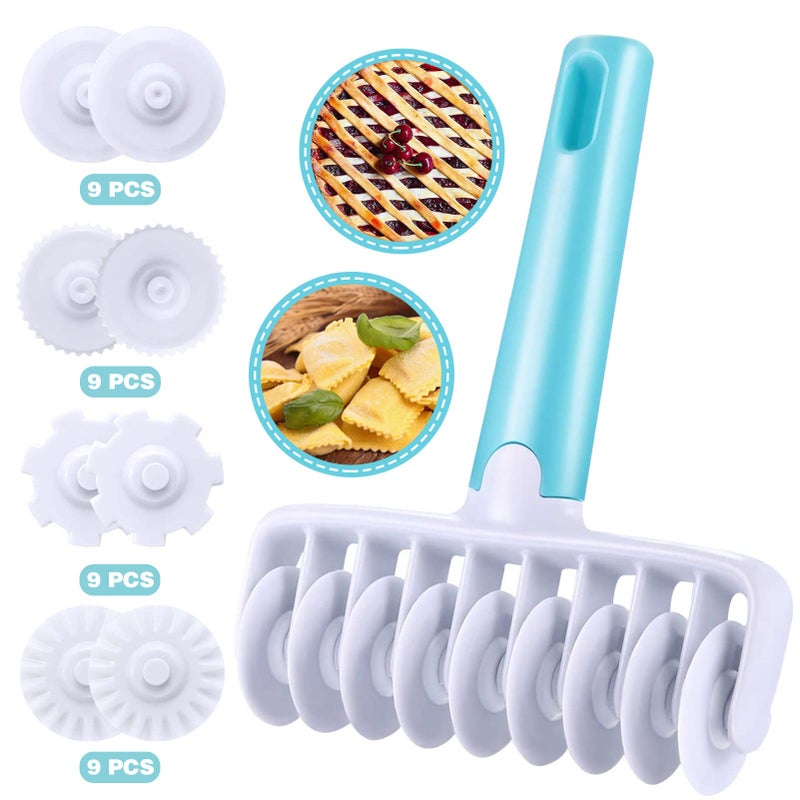 Pastry Dough Lattice Cutter Wheel Roller Fondant Ribbon Cutter with 4 Different Gears Embosser Set Household TimeSaver Baking Pastry Tools for Dough Cookie Pie Pizza Bread Pastry