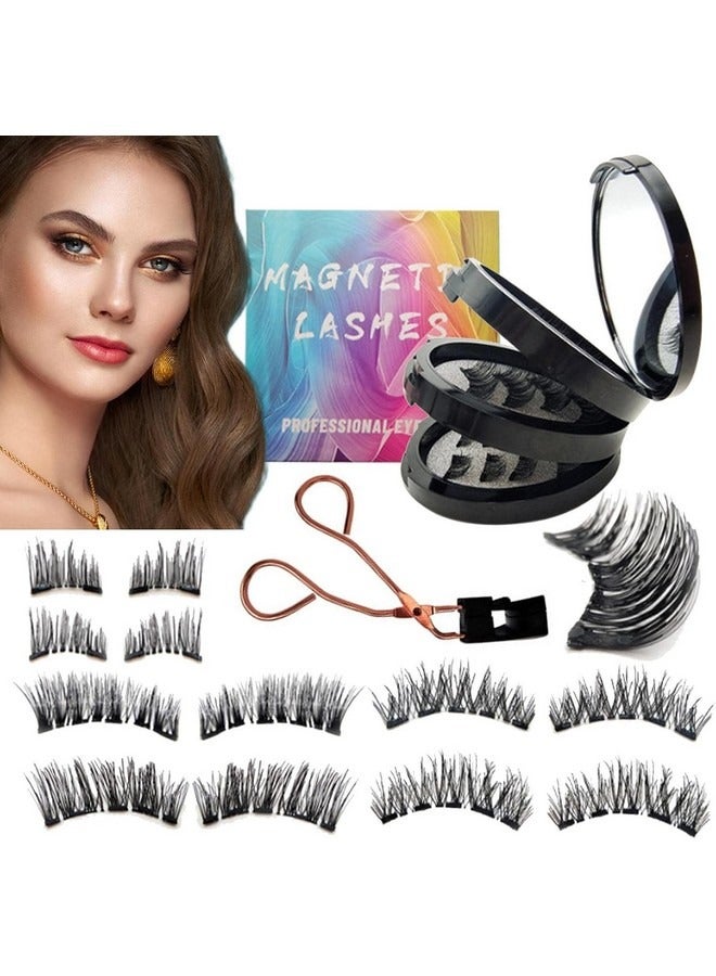 Beauenty Magnetic Eyelashes without Eyeliner,Lightweight Magnetic False Eyelashes,Reusable Dual Magnetic lashes with 8 Pair, Looking Natural No Glue 3D False Eyelashes Kit with Applicator, Easy to Wear(Black)  - Image 1