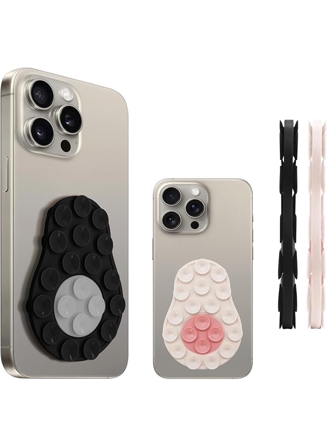 S-TOP Double Sided Silicone Suction Cups Phone Mount Two-Color Avocado Design Compatible for All Cellphones, Hands-Free Strong Grip Holder for Tiktok Videos Selfies 2Pcs (Black and Pink) - Image 1
