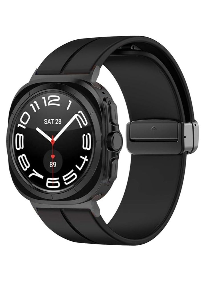 Compatible with Samsung Galaxy Watch Ultra Bands 47mm,Magnetic Silicone Band Compatible with Galaxy Watch 7 Ultra Band 2024 Replacement Strap Men Women (Black)