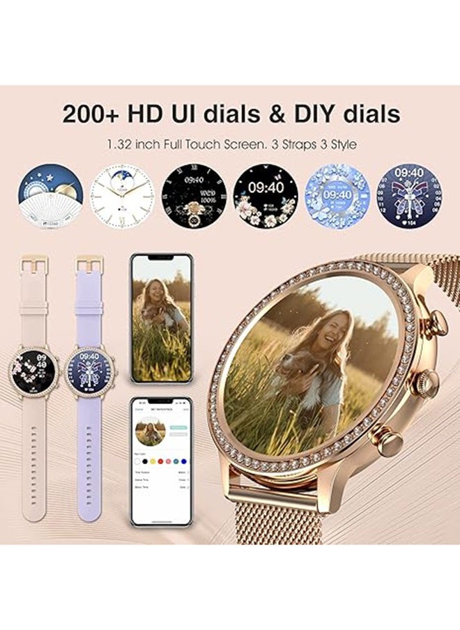 RollsTimi  Smart Watch for Women(Answer/Make Call) Smartwatch for Android Phones and iOS 1.32" HD Screen Fitness Tracker 19 Sports Mode Heart Rate Sleep Monitor Pedometer Waterproof,Gold  - Image 5