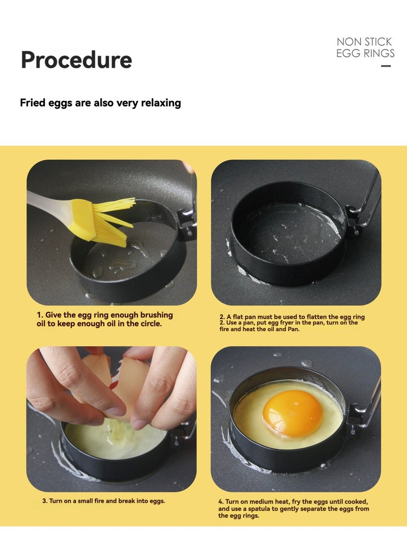 Egg Rings Stainless Steel Cooking Rings With Anti-Scald Handle And Silicone Brush Portable Round Mold Shaper For Camping Indoor Breakfast Sandwich Burgers 7.5cm - Image 3