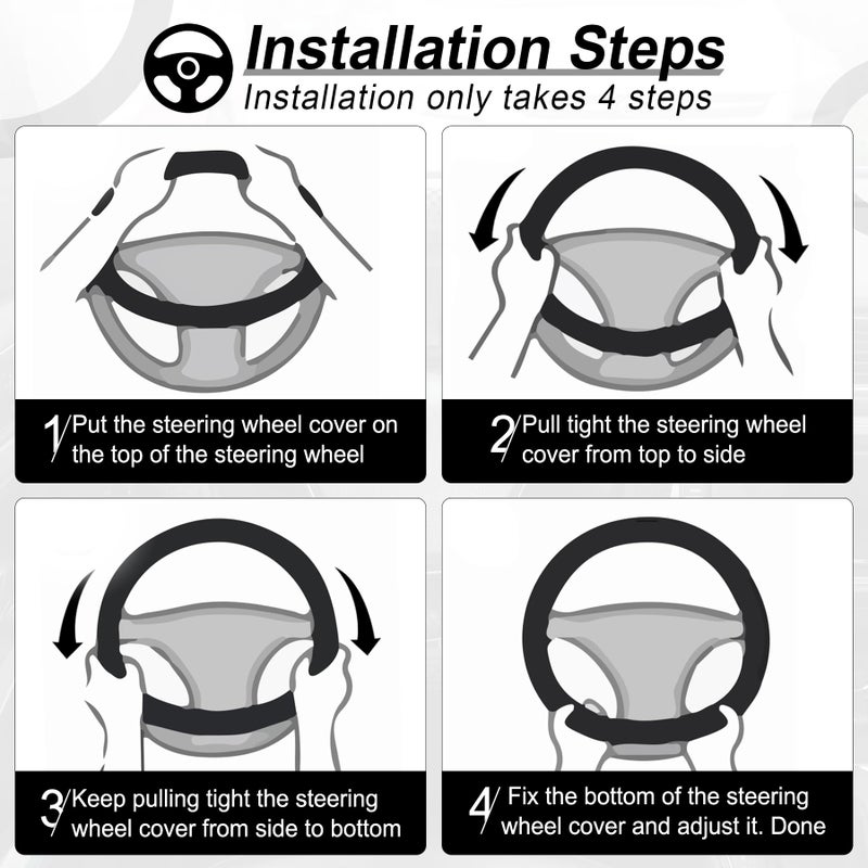 Alpmosn Elastic Stretch Steering Wheel Cover, Universal Interior Accessories Steering Wheel Cover for Women & Men, Breathable Microfiber Ice Silk, Anti-Slip, Odorless, Easy Carry(Black) - Image 4