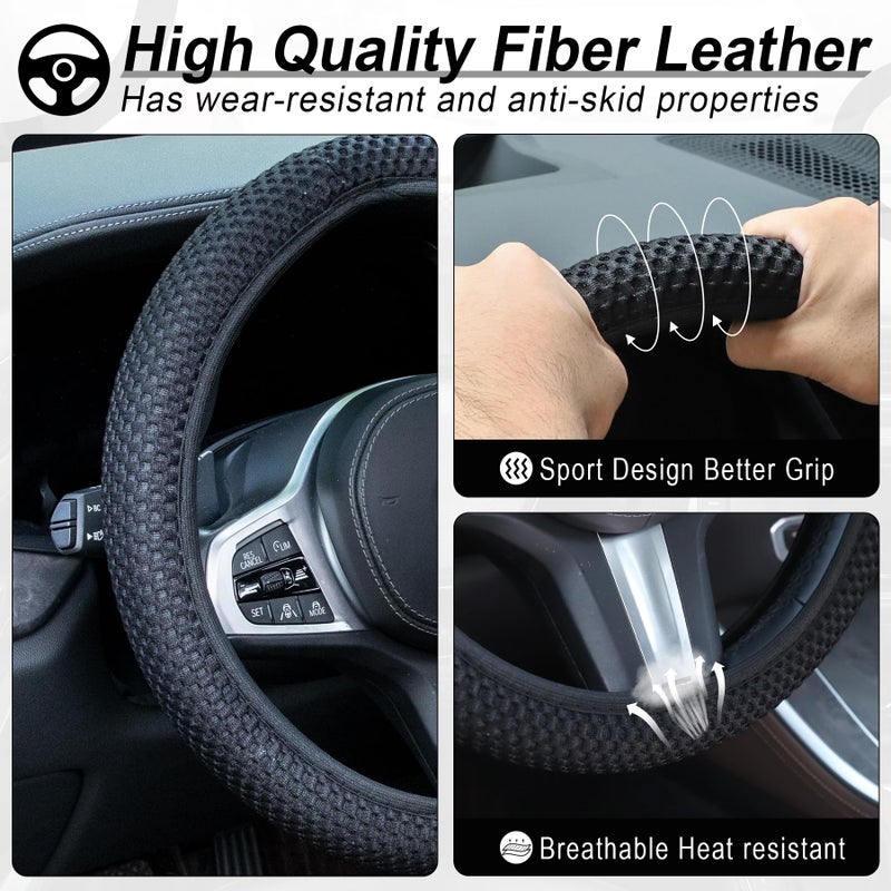 Alpmosn Elastic Stretch Steering Wheel Cover, Universal Interior Accessories Steering Wheel Cover for Women & Men, Breathable Microfiber Ice Silk, Anti-Slip, Odorless, Easy Carry(Black) - Image 3