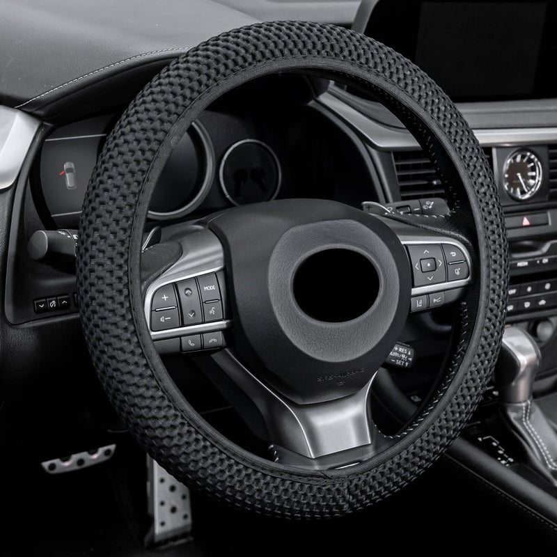 Alpmosn Elastic Stretch Steering Wheel Cover, Universal Interior Accessories Steering Wheel Cover for Women & Men, Breathable Microfiber Ice Silk, Anti-Slip, Odorless, Easy Carry(Black) - Image 1