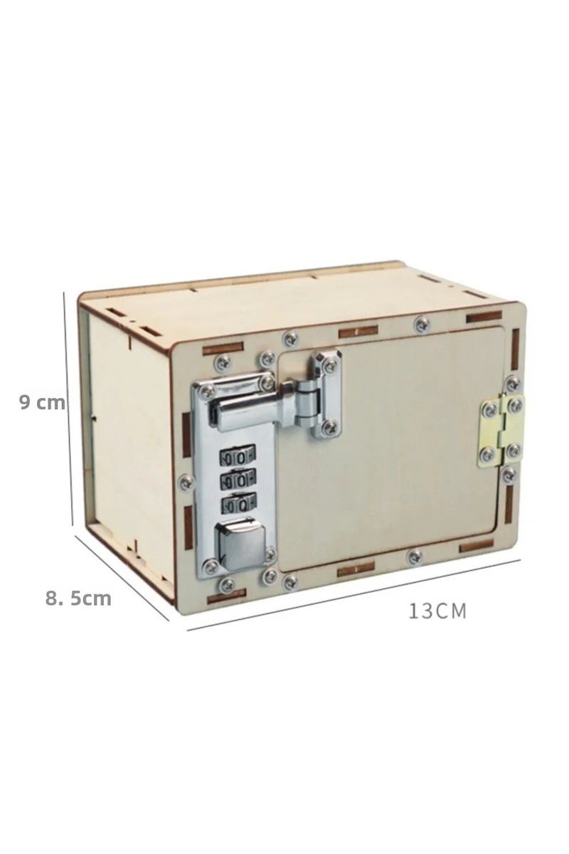 As Show DIY Wooden Password Box for Kids Assembling Manual Machine Code Box Mechanical Lockbox Scien