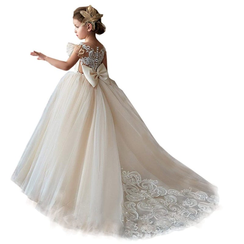 GU ZI YANG Lace Tulle Flower Girl Dresses for Wedding Party Kids Prom Ball Gown GZY230-CP-11 - Image 1