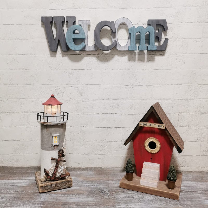 Linfevisi Wooden Welcome Sign Aqua Hanging Block Letters Sign Rustic Freestanding Wood Word Decor Decorative Welcome Table Sign Cutout Word Art Wall Decor (Welcome) - Image 5