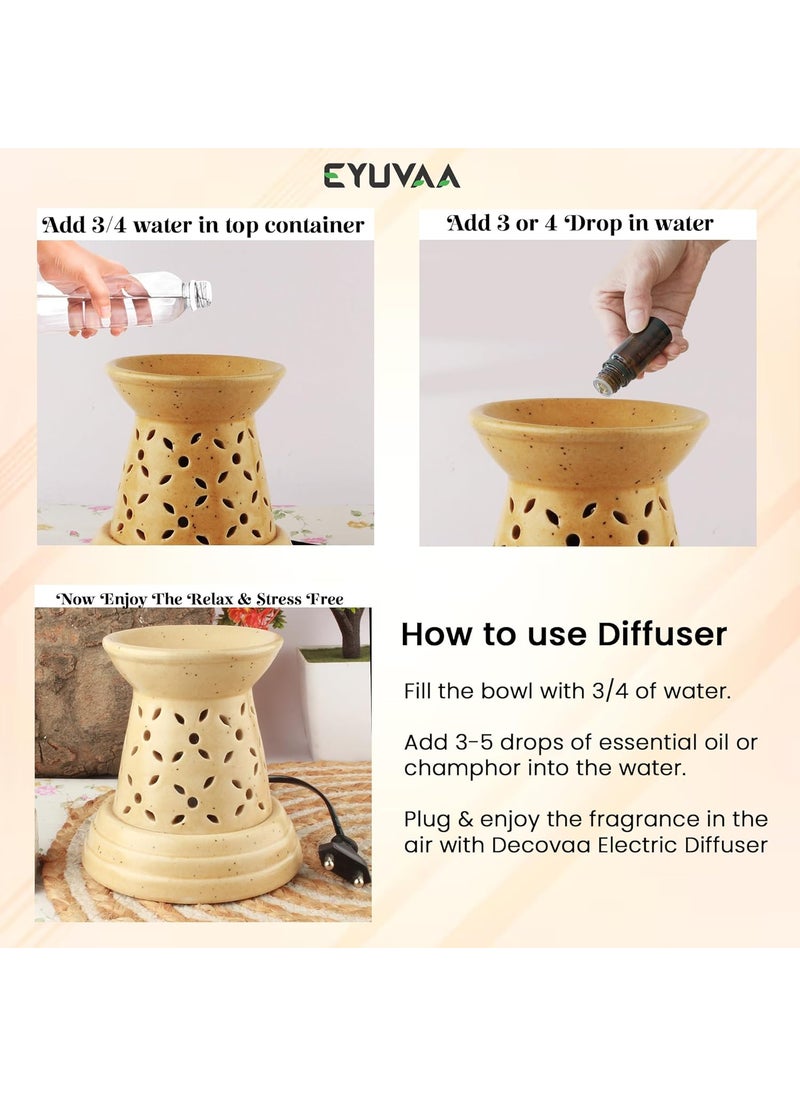 DECOVAA DECOVAA Damru Ceramic Electric Diffuser for Home Fragrance Diffuser lamp Aroma Oil Burner Essential Oil Warmer Aroma Oil Diffuser with 10 Ml Essential Oil Brown Lavender Fragrance  - Image 4